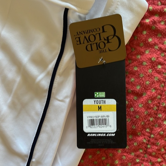 NWT Rawlings Youth Baseball Pants (Size M); white with navy piping - Picture 2 of 6